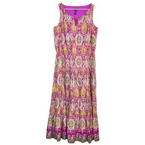 Lauren Ralph Lauren Pink Paisley Tiered Cotton Maxi Dress Womens 14 Sleeveless